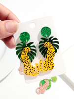 Boucles d'oreilles créatives géométriques en forme de feuille verte exagérée, boucles d'oreilles de fête, pendentif en forme de feuille de dos de tortue, pendentif léopard, boucles d'oreilles en acrylique pour femmes