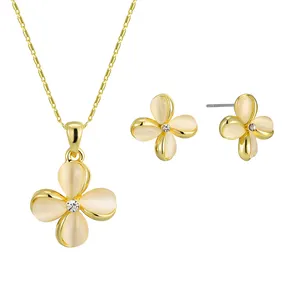 Fashion classic jewelry Four Leaf Clover Alloy Opal gold plated Necklace and Earring jewelry sets