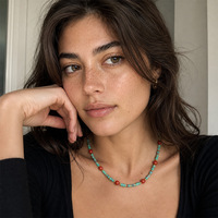 Collier élégant en acier inoxydable JOYFFO plaqué or 18 carats avec turquoise et agate rouge pour femmes