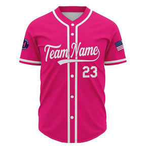 Maillots de baseball surdimensionnés de qualité supérieure personnalisés à bas prix design à fines rayures roses avec impression par sublimation style chemise - Product Image 1