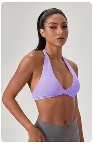 Women Halter Twist Front Deep V Sports Bra Removable Padded Low Impact Yoga Crop Top Buttery Soft Pilates Workout Bra OEM ODM - Product Image 3