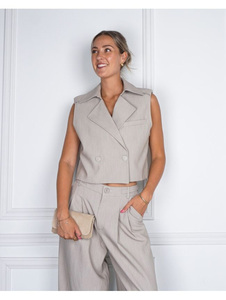 <span class=keywords><strong>Chaleco</strong></span> Beige a Medida para <span class=keywords><strong>Mujer</strong></span>, Mezcla de Poliéster, Viscosa y Elastano, para un Estilo Sofisticado de Negocios y Casual - Product Image 2