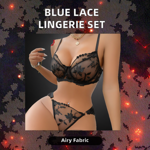 Set di Lingerie Sexy in pizzo <span class=keywords><strong>nero</strong></span> <span class=keywords><strong>trasparente</strong></span> <span class=keywords><strong>reggiseno</strong></span> in rete e mutandine in due pezzi intimo donna <span class=keywords><strong>trasparente</strong></span> floreale biancheria da notte erotica - Product Image 2