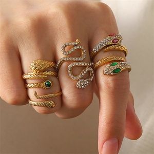 Anillo Abierto de Acero Inoxidable Estilo Vintage con Forma de Serpiente y Circonita para Mujer, Anillo de Oro de Acero Inoxidable de Alta Calidad - Product Image 1