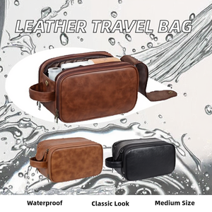 Custom Logo PU Vintage Durable Portable Zipper Cosmetic <b>Pouch</b> Shaving Dopp Kit <b>Mens</b> Travel for Bag - Product Image 2