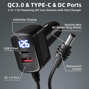 Carregador de Carro 12V 24V 3 em 1 com Cabo de Alimentação <span class=keywords><strong>DC</strong></span> para Starlink Mini, Carregador Rápido QC 3.0 PD 30W com Cabo de Alimentação <span class=keywords><strong>DC</strong></span> 5.5 2.1 - Product Image 4