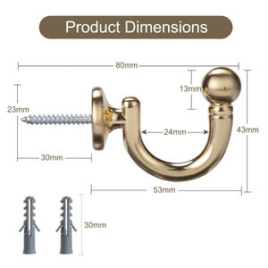Crochets <span class=keywords><strong>de</strong></span> <span class=keywords><strong>rideau</strong></span> modernes dorés à tête ronde unique en <span class=keywords><strong>PVC</strong></span> et métal, <span class=keywords><strong>support</strong></span> mural <span class=keywords><strong>pour</strong></span> rideaux et pompons <span class=keywords><strong>pour</strong></span> usage domestique - Product Image 2