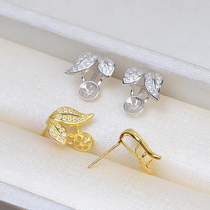 S925 Silver Leaf Pendant Earring Women's 8-9 <b>Set</b> <b>Pearl</b> Hollow Holder DIY Accessory 1826 Fine Jewelry <b>Set</b> - Product Image 2