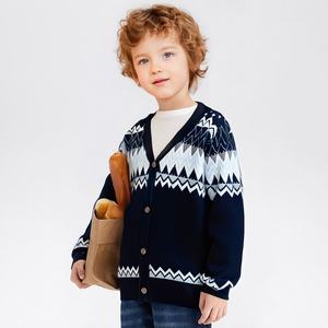 <span class=keywords><strong>Cardigan</strong></span> en tricot à col en V pour enfants avec motif géométrique en zigzag - Noir et blanc, <span class=keywords><strong>cardigan</strong></span> décontracté pour garçons en bas âge pour l'automne et l'hiver - Product Image 2