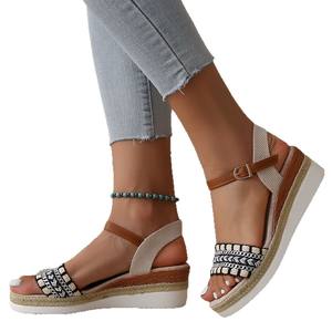 2025 été nouvelle grande taille femmes sandales à semelles compensées élastique bout ouvert avec plate-forme chaussures pour livraison directe - Product Image 5