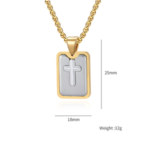 KOMI <span class=keywords><strong>Argent</strong></span> Noir Or Acier Inoxydable Rectangle Médaille Gravé Croix Pendentif <span class=keywords><strong>Collier</strong></span> pour Hommes Boîte Chaîne 24 Pouces Bijoux Cadeaux - Product Image 4