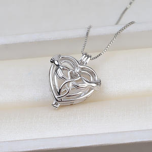 Pendentif en argent S925 en forme de cœur pour femmes, accessoire de perle DIY de 10 mm, cage vide sans trous, motif marée 1816, breloques numérotées - Product Image 1