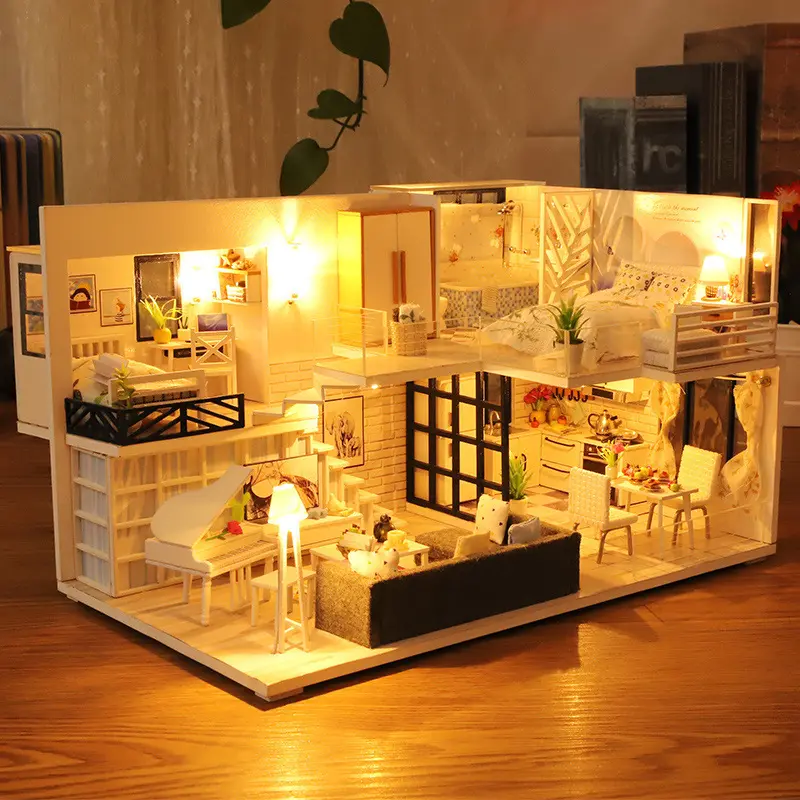 ホットセールDIYハウス家具ミニチュア木製ミニチュアドールハウスおもちゃ子供用バースデーギフトドールハウス