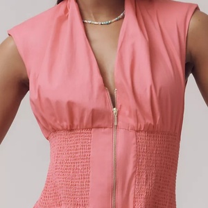 Vestido Elegante sin Mangas con Cuello en V, de Algodón Plisado, con Cierre, Casual, Sexy, con Tirantes Finos, Corte en A, para Mujer, en Oferta - Product Image 4