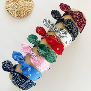 عصابات رأس بوهيمية بنقشة بيزلي مع عقدة، عصابات رأس عريضة بعقدة علوية، عصابات شعر بتصميم أذني أرنب، إكسسوارات شعر للنساء - Product Image 2