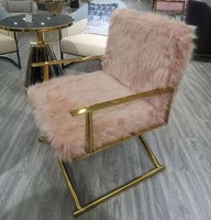Fauteuils de salon au design luxueux, pieds en acier inoxydable doré ou argenté, fauteuil d'appoint en fausse fourrure pour la maison ou le bureau