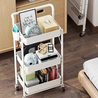 Chariot de rangement multifonctionnel pliable à trois niveaux Chariot de plancher en métal Présentoir empilable pour snacks Rangement pour snacks
