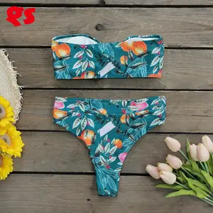 Iki parçalı mayo Bikini seti mayo çiçek büküm Bandeau Bikini seti mayo kadın 2023 tasarımlar
