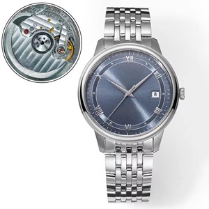 Montre-bracelet automatique mécanique de luxe pour homme, personnalisée, avec cadran bleu argenté, boîtier en acier inoxydable, date, aiguilles lumineuses, étanche - Product Image 1