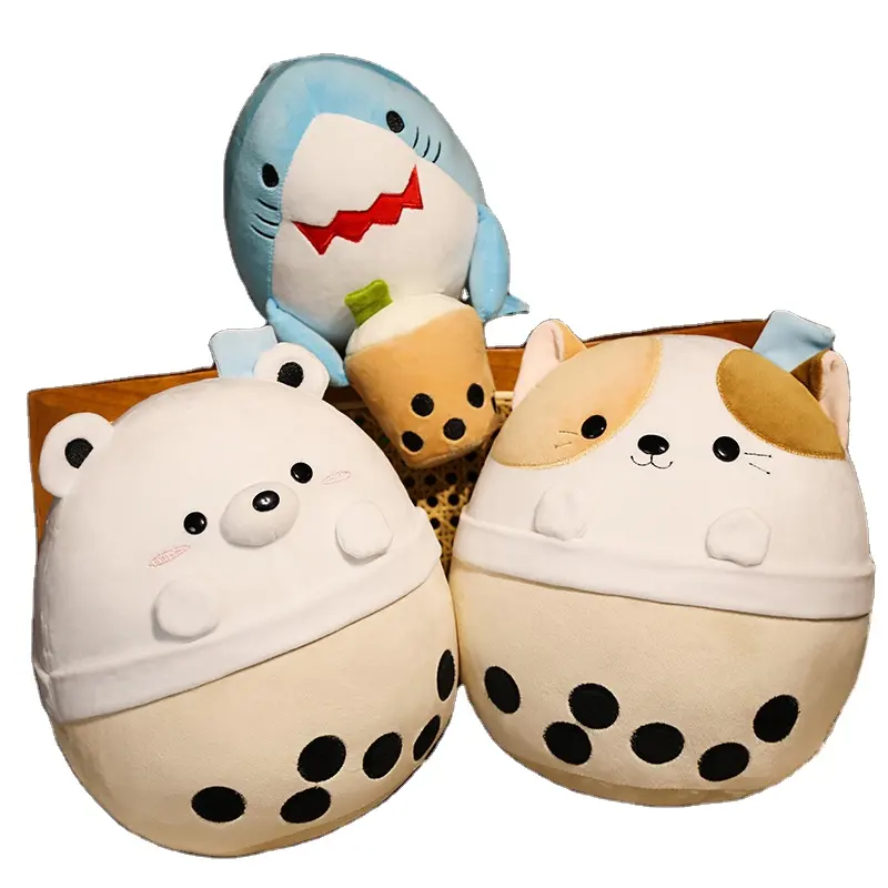 Factory Wholesale Hot Selling Boba Tea Cup Animal Plush Toys Soft Pillow For Physical Store Selling With High Quality