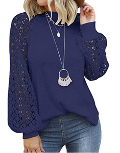Tops à manches longues en dentelle pour femmes, chemisiers amples décontractés, <span class=keywords><strong>t</strong></span>-shirts, meilleure vente 2023 - Product Image 6