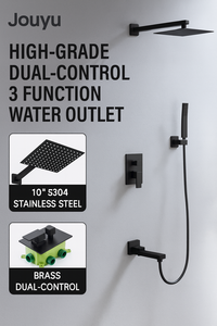 Shower Faucet 10 or 12-Inch Brushed Gold High Pressure Shower Set Concealed Mixer Set Wall Mounted Rain Shower Taps for <strong>Bathroom</strong> - Product Image 5