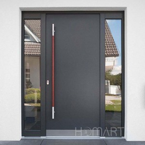 <span class=keywords><strong>Puerta</strong></span> de Entrada Moderna Minimalista de Aluminio con Paneles Laterales de Vidrio y Manija con Bloques de Color para Uso Residencial - Product Image 1