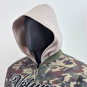 TOPSHOW Removable Hood <b>Camo</b> Bomber <b>Jacket</b> Windbreakers Custom Embroidered Logo Camouflage Zip up <b>Jacket</b> for <b>Men</b> - Product Image 2