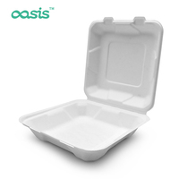 Boîte à lunch jetable écologique et biodégradable Oasis en bagasse de canne à sucre, type coquille, pour le déjeuner