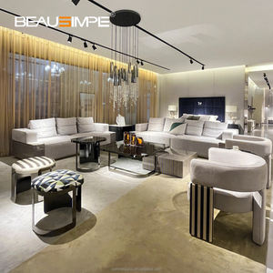 Ensemble de canapés de luxe extensibles modernes italiens, cadre en bois massif, cuir de vachette givré pour le salon de la villa - Product Image 2