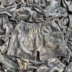 Quần áo đường phố cổ điển cắt và may eo cao có thể điều chỉnh dây rút chạy 100% cotton cắt cây thật và may quần short mồ hôi <span class=keywords><strong>Camo</strong></span> - Product Image 5