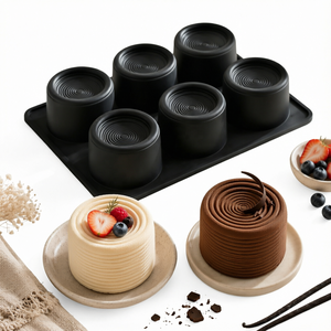 Moule à gâteau en silicone noir à 6 cavités en spirale 3D, antiadhésif, facile à démouler, pour mousse, cupcake, dessert - Product Image 1