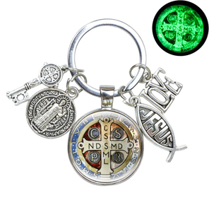 Porte-clés médaillon lumineux Saint Benoît JE T'AIME JÉSUS Pendentif catholique San Benito Porte-clés Bijoux créatifs - Product Image 2