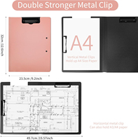 Portapapeles Plegable 360 ° Carpeta con Clip, Portapapeles de Plástico con Clip Doble de Perfil Bajo para Suministros de Oficina y Escolares