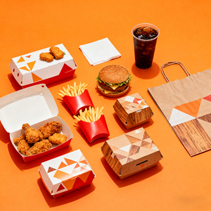 Caja de papel con estampado personalizado para llevar, pollo frito, hamburguesa, pescado y patatas fritas, patatas fritas, aperitivos callejeros, caja de embalaje de alimentos para <span class=keywords><strong>comida</strong></span> rápida - Product Image 2