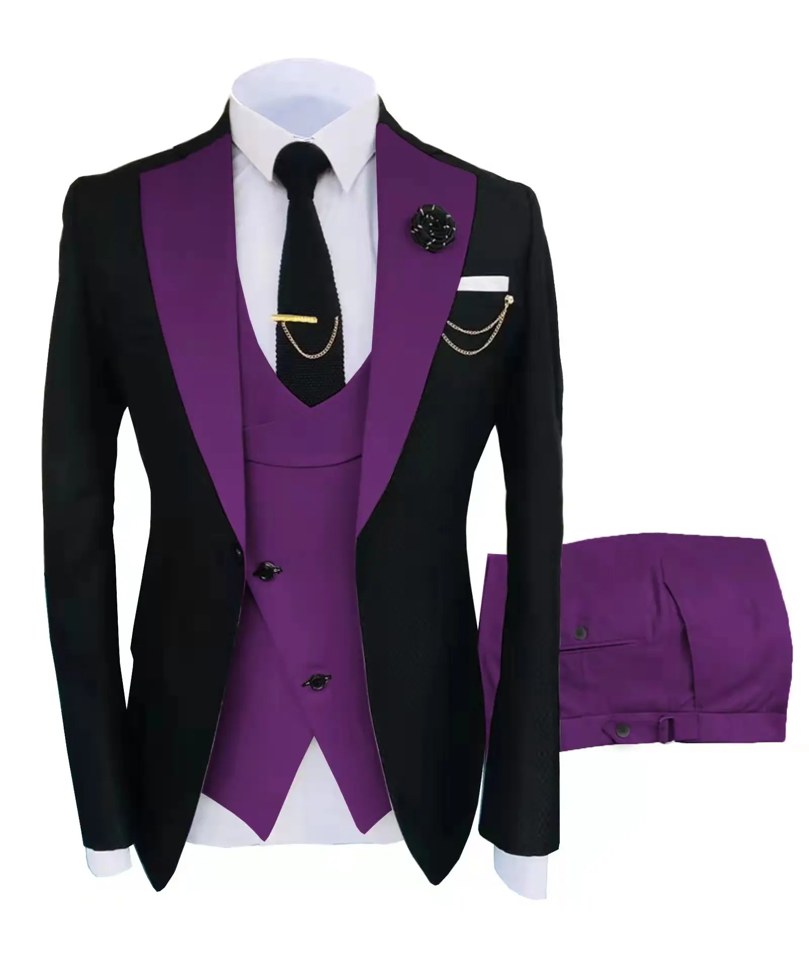 ST022 Custom New Trending Elegant Homme Groom Peaked Lapel Wedding Vests Shirts Fit Stud Lapel Trouser Men's Tuxedo Suit
