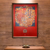 Décoration Murale Contemporaine en Laiton et Bois, Motif Poisson Koi Sautant au-dessus du Portail du Dragon, Nouvelle Artisanat Guofeng Peint à la Main, Coloration à Haute Température