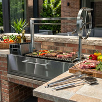 Panggangan BBQ Arang Premium Argentina dari Baja Anti Karat dengan Pengatur Ketinggian Manual, untuk Kegunaan Komersial