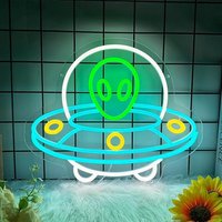 Enseigne néon à économie d'énergie sur le thème de l'espace, avec motifs OVNI, extraterrestre, astronaute, fusée, planète, pour salle de jeux, dortoir d'adolescents, fête, bar