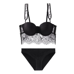 Nouvel ensemble de lingerie en dentelle brodée style français, fin et sexy, avec soutien-gorge push-up et culotte 2 pièces pour femme - Product Image 3