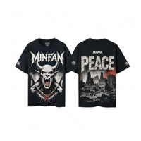 T-shirt Homme T09 MINFAN en Gros 100% Coton Manches Courtes Coupe Boxy Imprimé Graphique Décontracté Streetwear Rétro Respirant