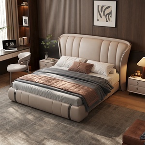 <span class=keywords><strong>Lit</strong></span> double <span class=keywords><strong>en</strong></span> cuir véritable de style italien luxueux, capitonné, taille king, meubles modernes pour chambre principale avec accents métalliques - Product Image 3