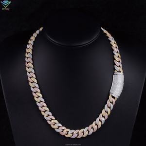 Chaîne cubaine en argent sterling 925 plaqué or 18 carats avec moissanite VVS, 2 rangs, 13 mm, 3 tons de couleur, collier cubain élégant - Product Image 4