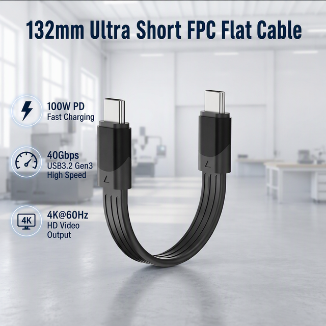 OEM Custom FPC Flat USB-C Short Cable 100W PD Fast Charge 40Gbps High Speed 4K Video Output Aluminum Foil Shielding Eco-friendly