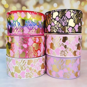 Tùy Chỉnh Valentine Ngày Lễ Hội Chủ Đề Thiết Kế Grosgrain <span class=keywords><strong>Ribbon</strong></span> 75/38/50/22 Mm Mực Hồng Trái Tim In Foil <span class=keywords><strong>Ribbon</strong></span> Cho Tóc Cung - Product Image 1