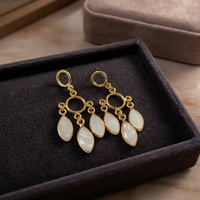 Boucles d'oreilles pendantes en laiton plaqué or avec coquillage et goutte d'eau, style bohème, bijoux de mode pour femme, sertissage griffe