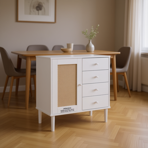 Credenza Senja in Legno Massello Effetto Rattan Bianco 31,5x15,7x31,5 Pollici, Arredamento Moderno per Sala da Pranzo - Product Image 2