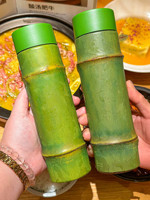 Bouteilles de thé au lait et de jus en forme de canne à sucre en fibre de bambou jetables en PET de 450 ml personnalisables en gros, emballage plastique mignon