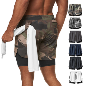 Pantalones Cortos Deportivos 2 en 1 para Hombre, Casuales, Sólidos, para Entrenamiento, Correr, Gimnasio, Ejercicio, Tipo Boxer, Transpirables, de Secado Rápido, con Cierre de Cordón - Product Image 1