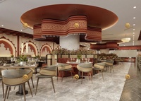 Plan de Disposition de Mobilier 3D Personnalisé : Ensemble de Chaises en Rotin et Table en Marbre pour Service de Design d'Intérieur de Restaurant Indien